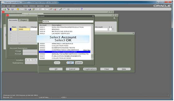Selection of correct account number