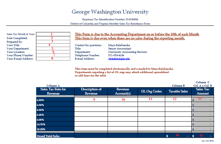Screenshot of sales tax remittance form