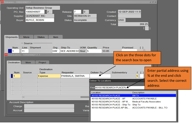 Deliver to location options