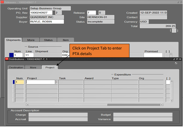 Project tab location