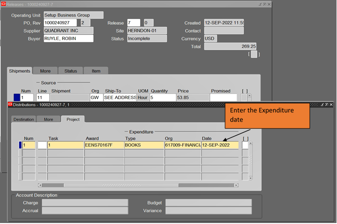 Entering expenditure date
