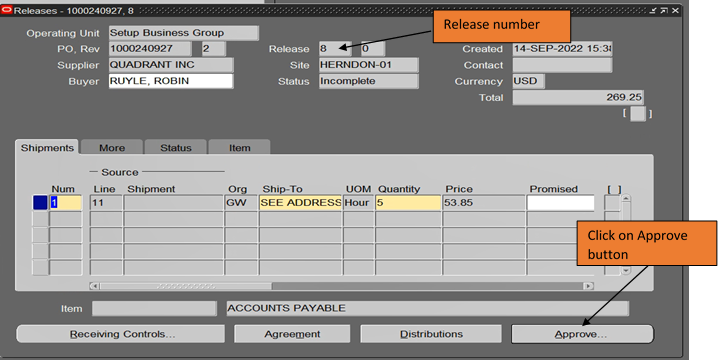 Location of approve button