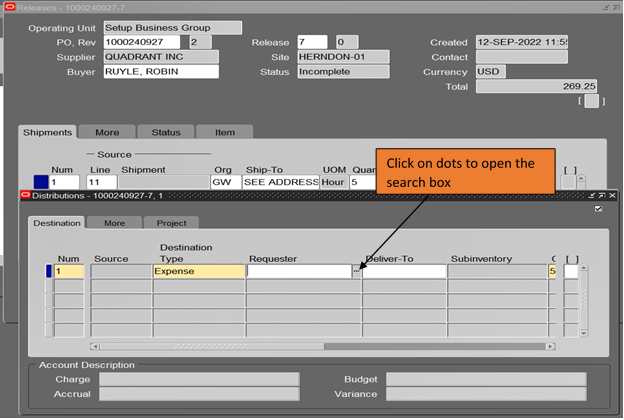 Search option for requestor