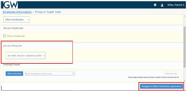 Screen to select person acting as proxy for
