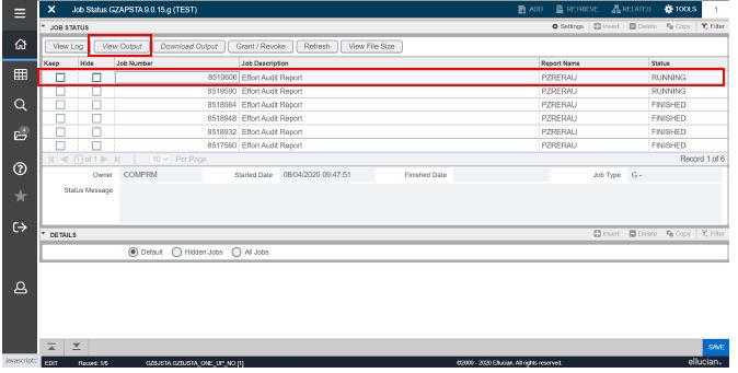Screen from which to view report output
