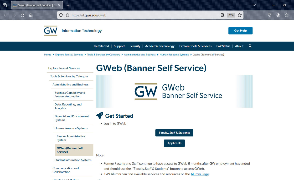 GWeb sign-on page