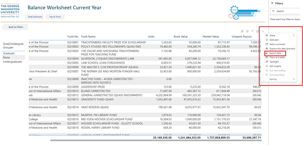 Export process screen