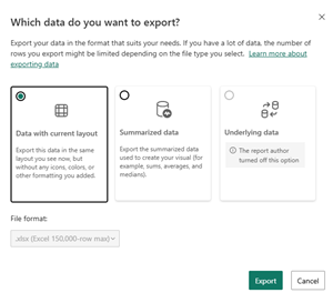 Data export screen fund information