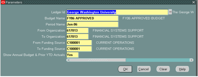 Parameter screen