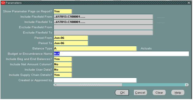 Parameter screen