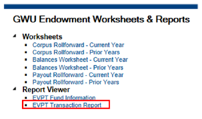 Screenshot showing Transaction Report selection