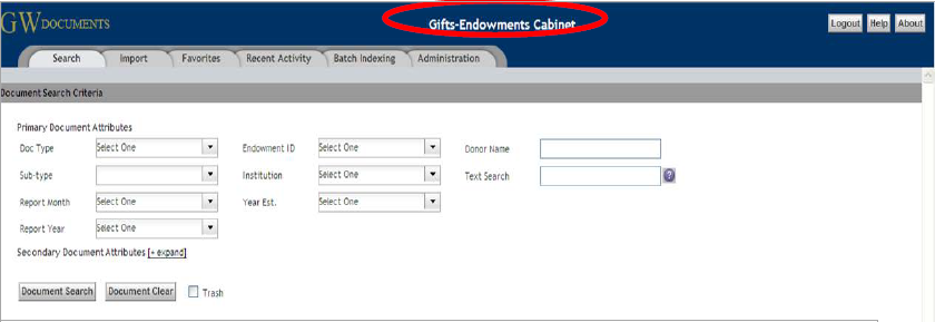 Gifts-Endowments Cabinet screenshot