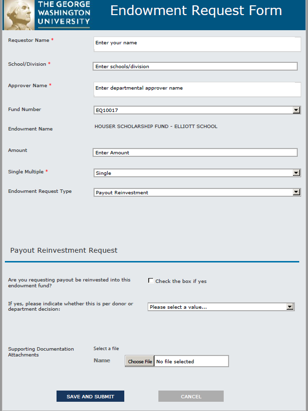 Payout reinvestment request screen