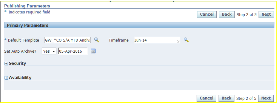 Publishing parameters