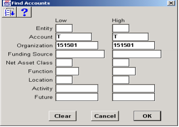Find accounts entry fields
