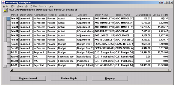 List of journal entries displayed