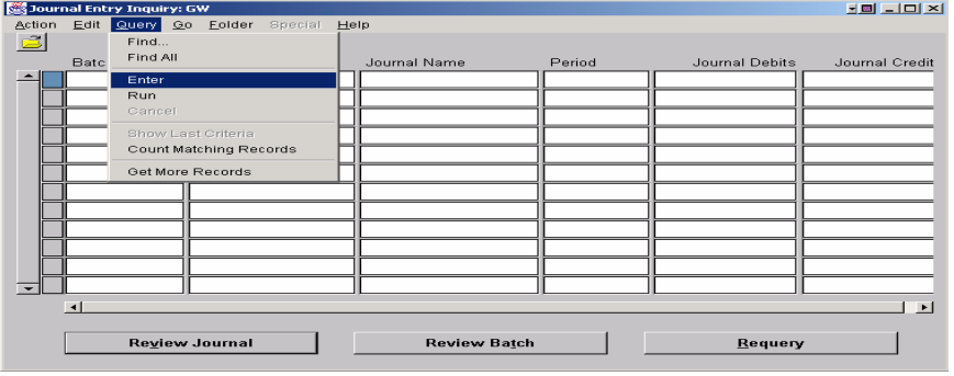 Journal entry query dropdown for Enter