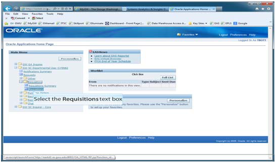 Selection of Requisitions text box