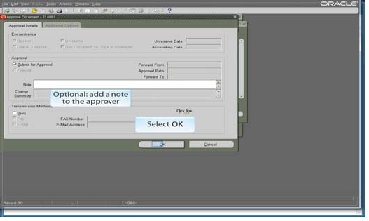Optional opportunity to add note to approver