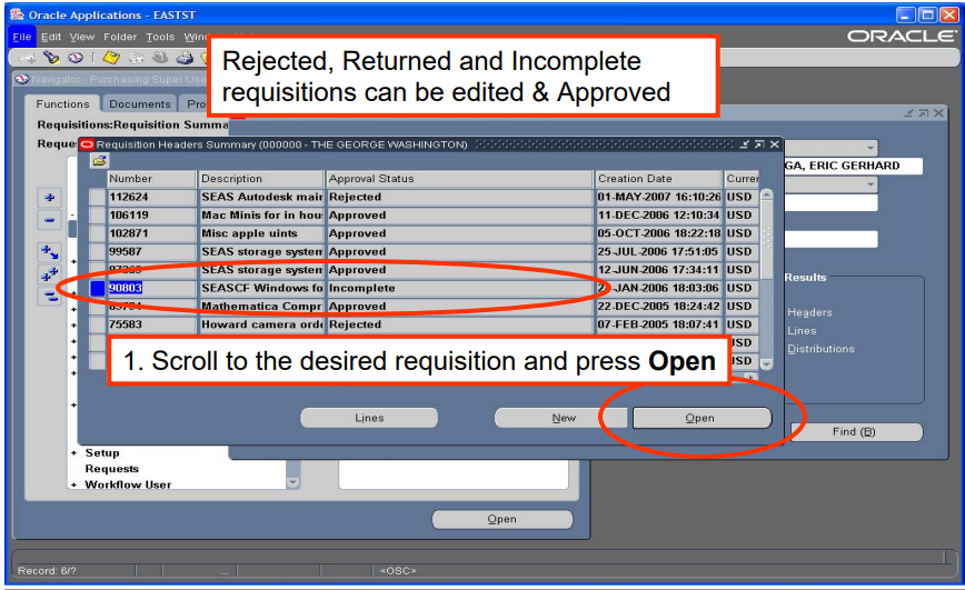 IDentify requisition to edit