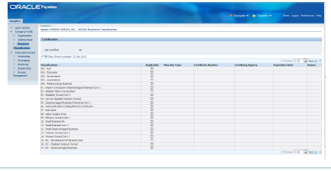 Business Classification information view