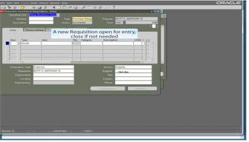 New requisition screen
