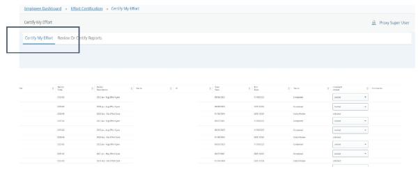 Certify My Effort main screen