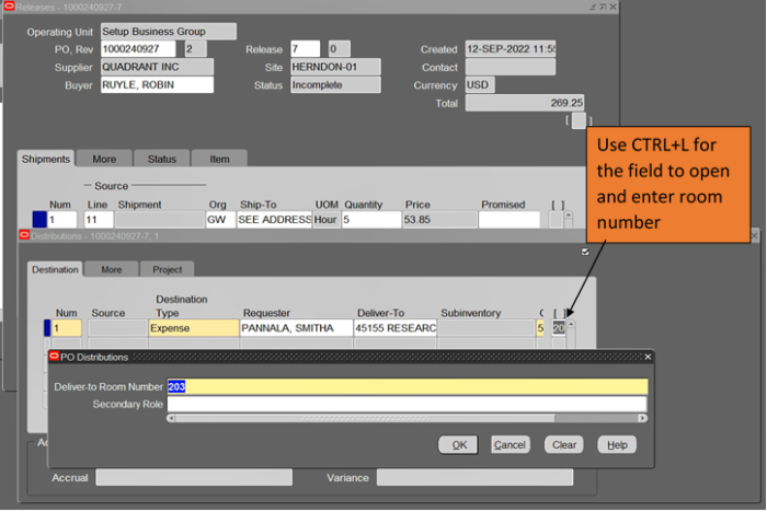 Accessing dliver to room field