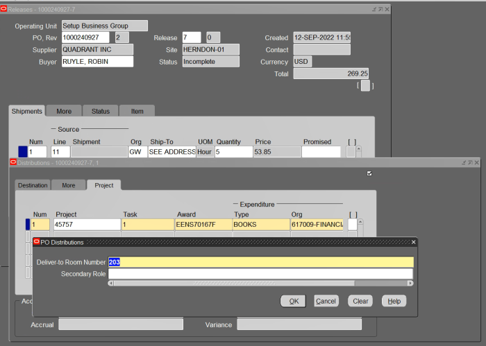 Entering deliver to room address