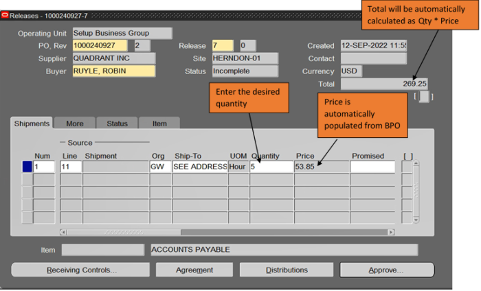 Quantity and price amounts