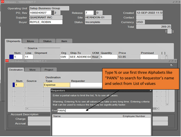 Search box for requestor