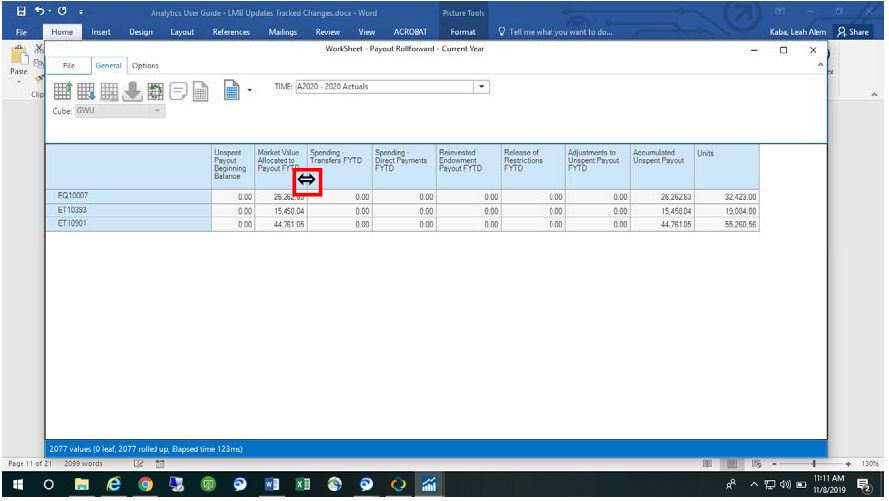 Screenshot showing how to expand columns on worksheet