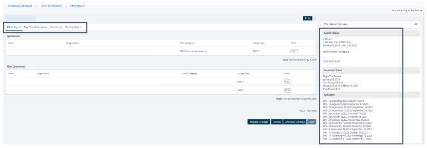 Effort reporting main page