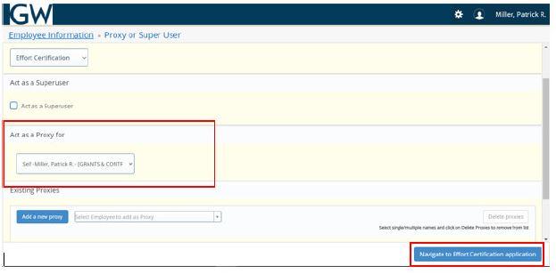 Screen to select person acting as proxy for