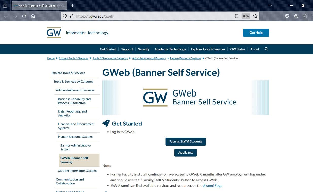 GWeb sign-on page