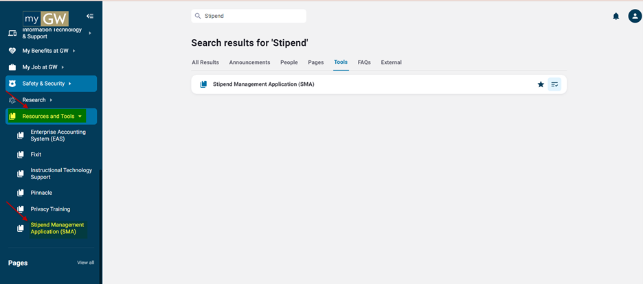 Resources and tools menu